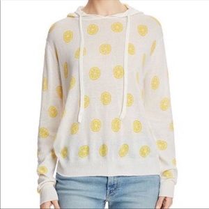NWT AQUA White Lemon Print Hooded Sweater L
